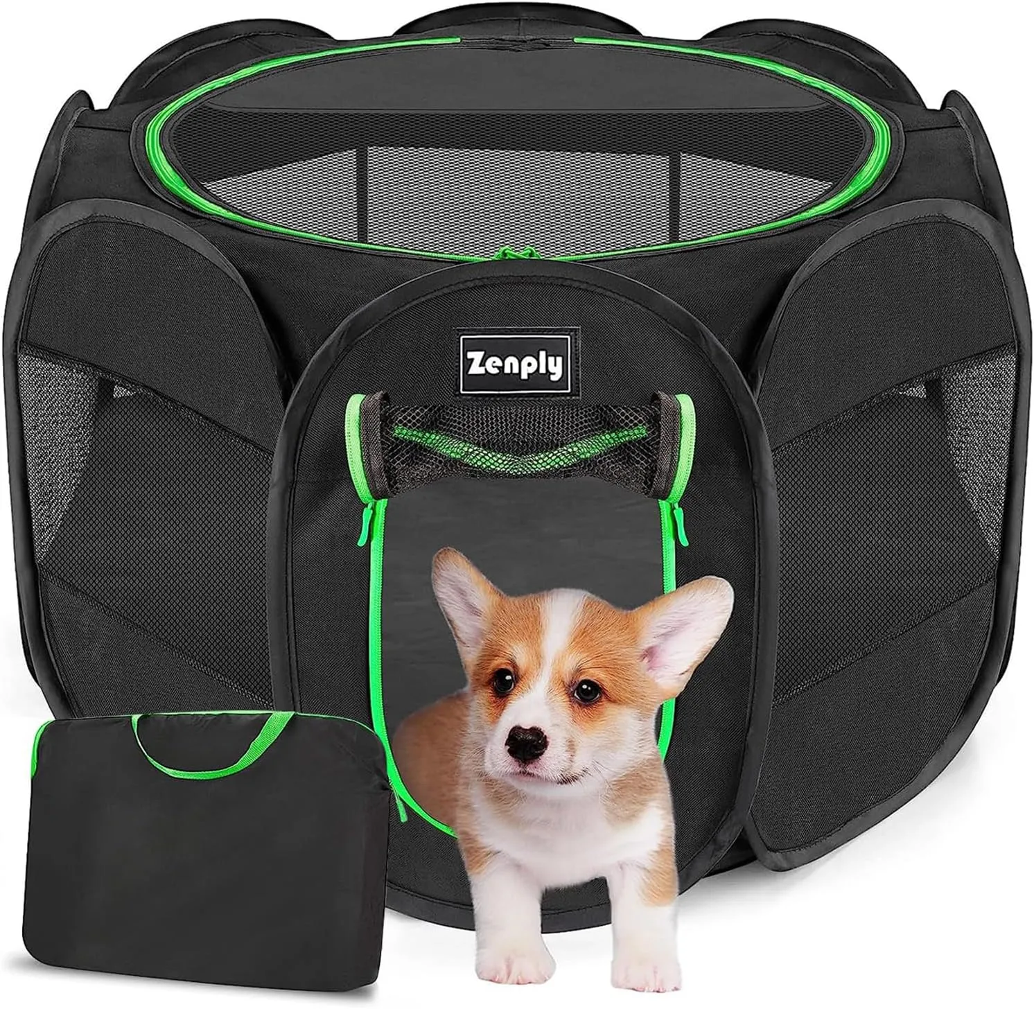 Portable Pet Dog Playpen, Pet Playpen Foldable Extra Heavy Duty Pop Up No Assembly Kennel Tent Crate Indoor Outdoor with Shade Ventilation Mesh for Small Dog, Kitten, Cat, Rabbit (Black)