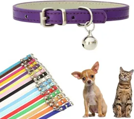 Purple XXS Dog Bell Collar, Faux Leather Kitten Collar with Bells Pu Basic Boy Dog Collars for XXS XSmall Small Medium Pet Male Dogs Little Cats Tiny Animal, XXSmall