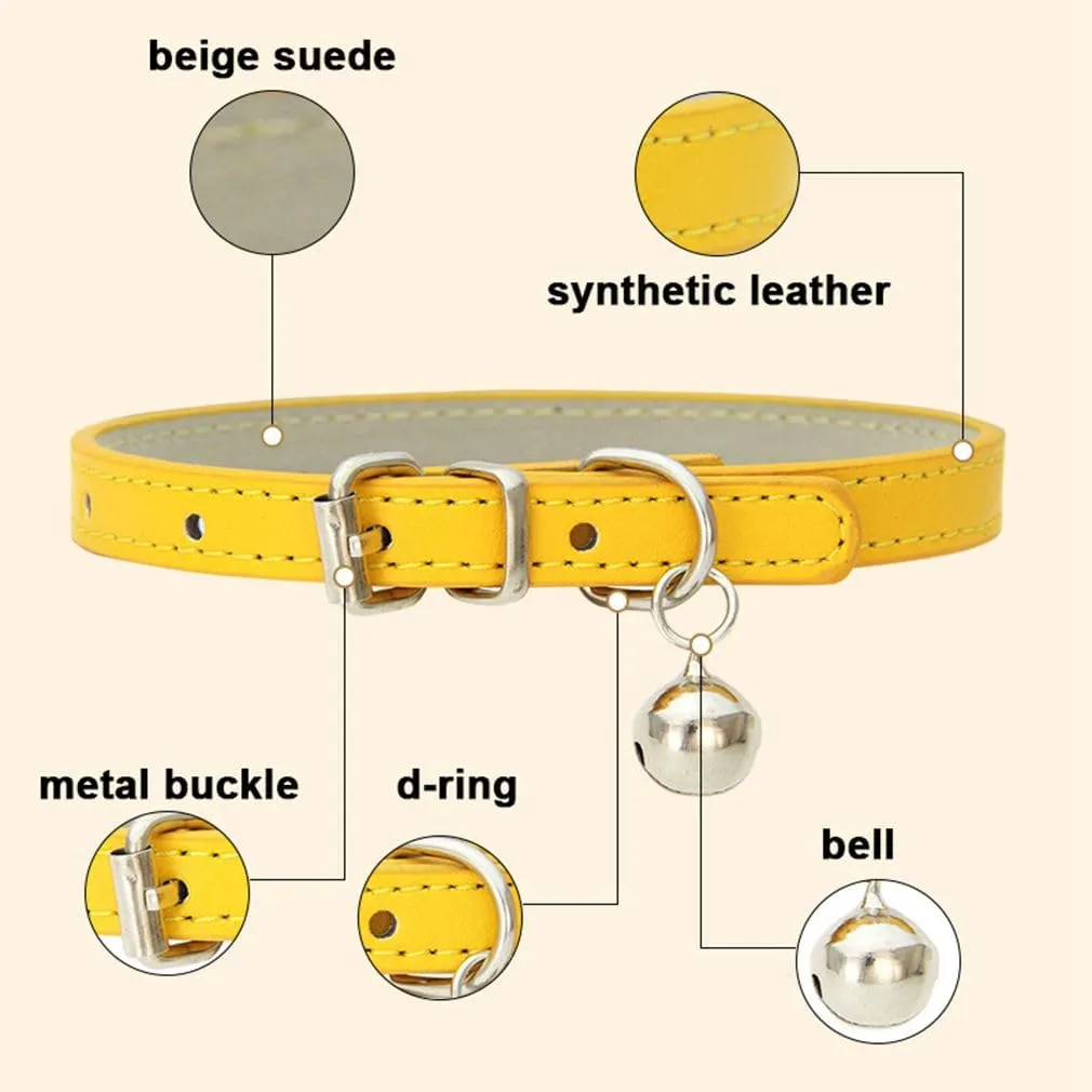 Purple XXS Dog Bell Collar, Faux Leather Kitten Collar with Bells Pu Basic Boy Dog Collars for XXS XSmall Small Medium Pet Male Dogs Little Cats Tiny Animal, XXSmall