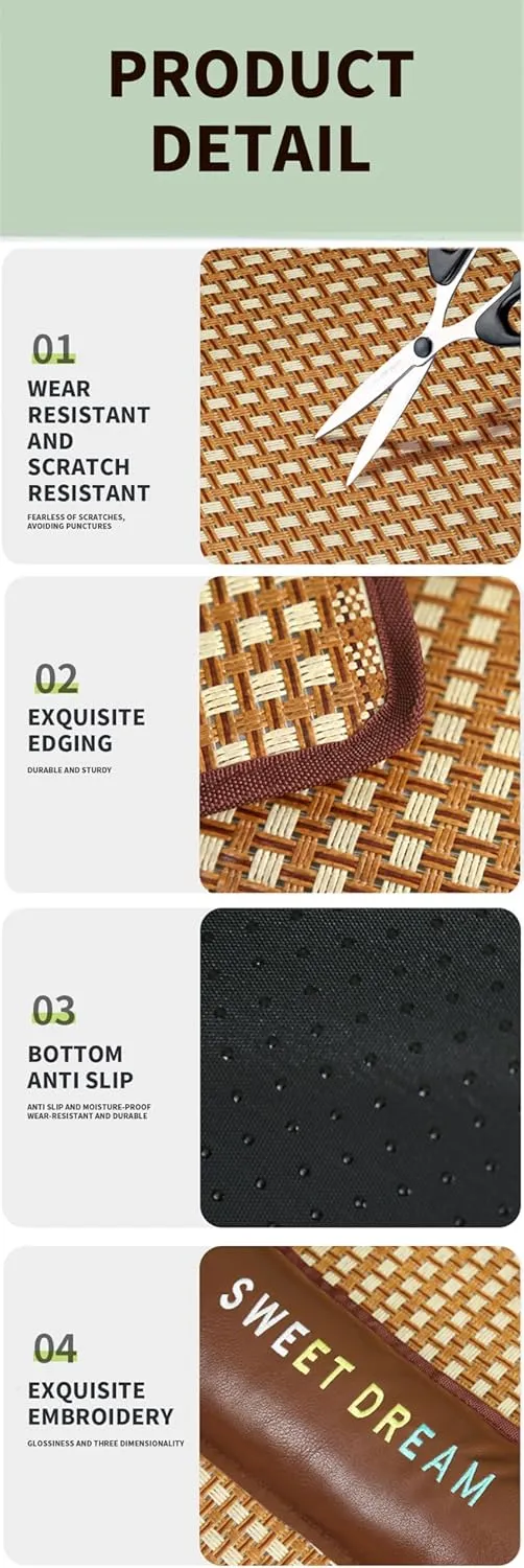 Self Cooling Mat for Dog Cat,Summer Bamboo Rattan Woven Sleeping Rest Mats for Pets,Breathable Pet Cooling Cushion for Indoor Outdoor Car Seats Beds (Brown, L)