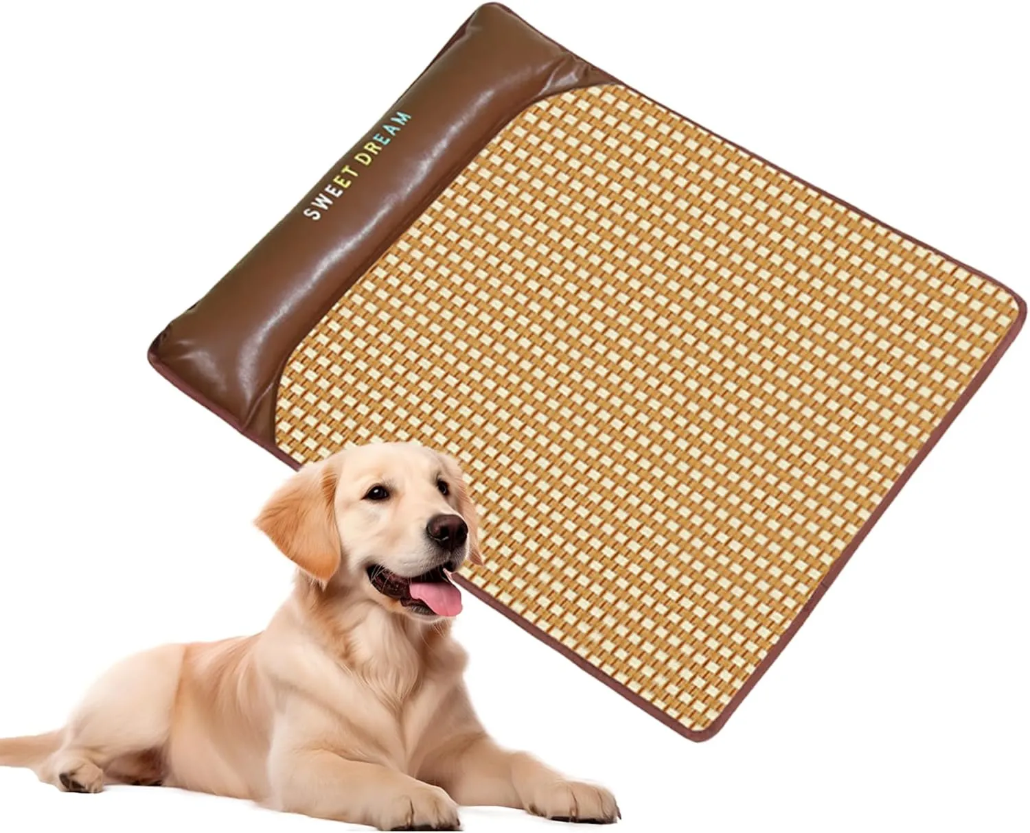 Self Cooling Mat for Dog Cat,Summer Bamboo Rattan Woven Sleeping Rest Mats for Pets,Breathable Pet Cooling Cushion for Indoor Outdoor Car Seats Beds (Brown, L)
