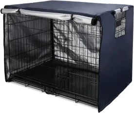 Senmortar Double Door Dog Crate Cover Wire Dog Cage Cover Waterproof Durable Lightweight 420D Polyester for Pet Crates Dark Blue 36 inches