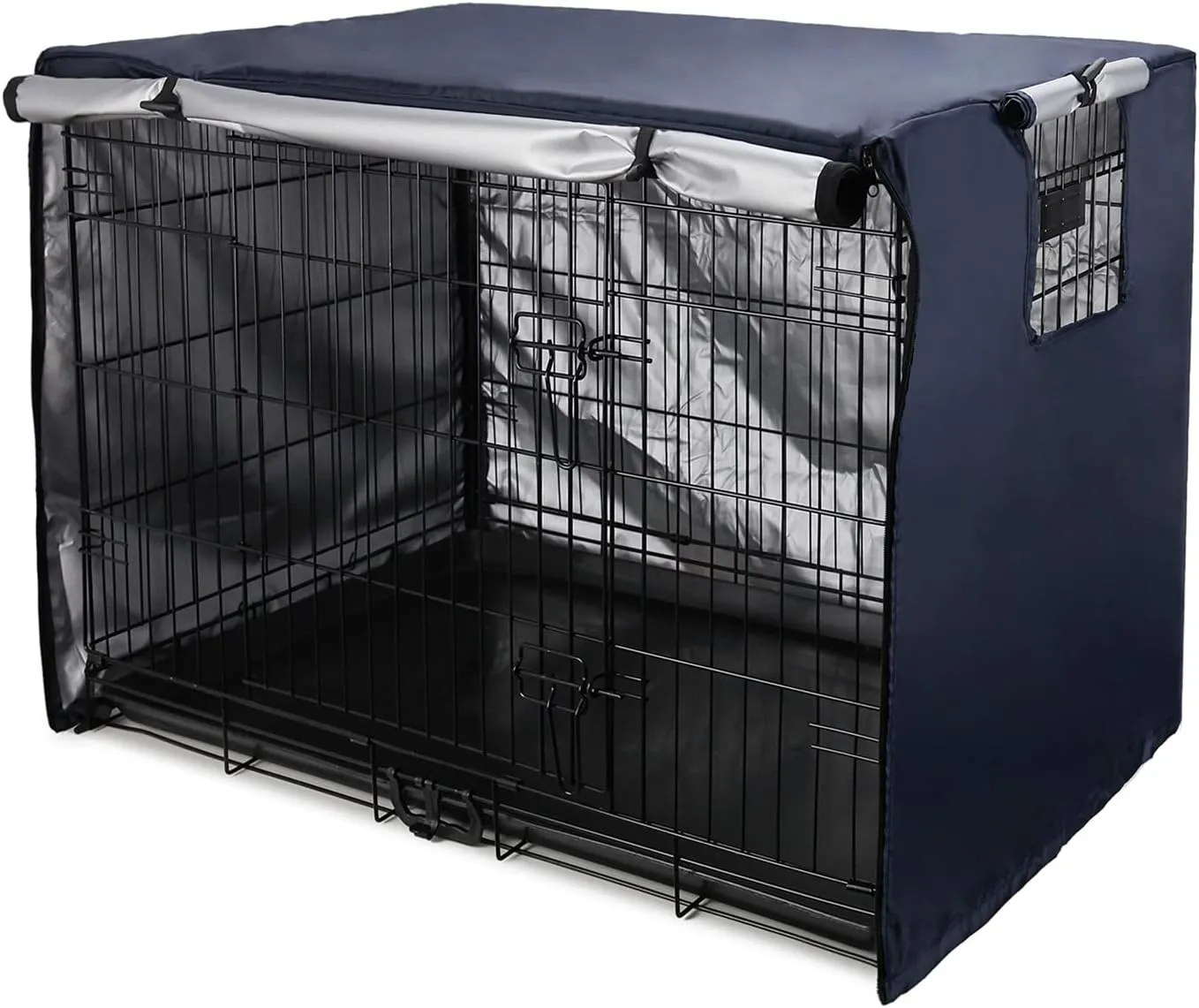 Senmortar Double Door Dog Crate Cover Wire Dog Cage Cover Waterproof Durable Lightweight 420D Polyester for Pet Crates Dark Blue 36 inches