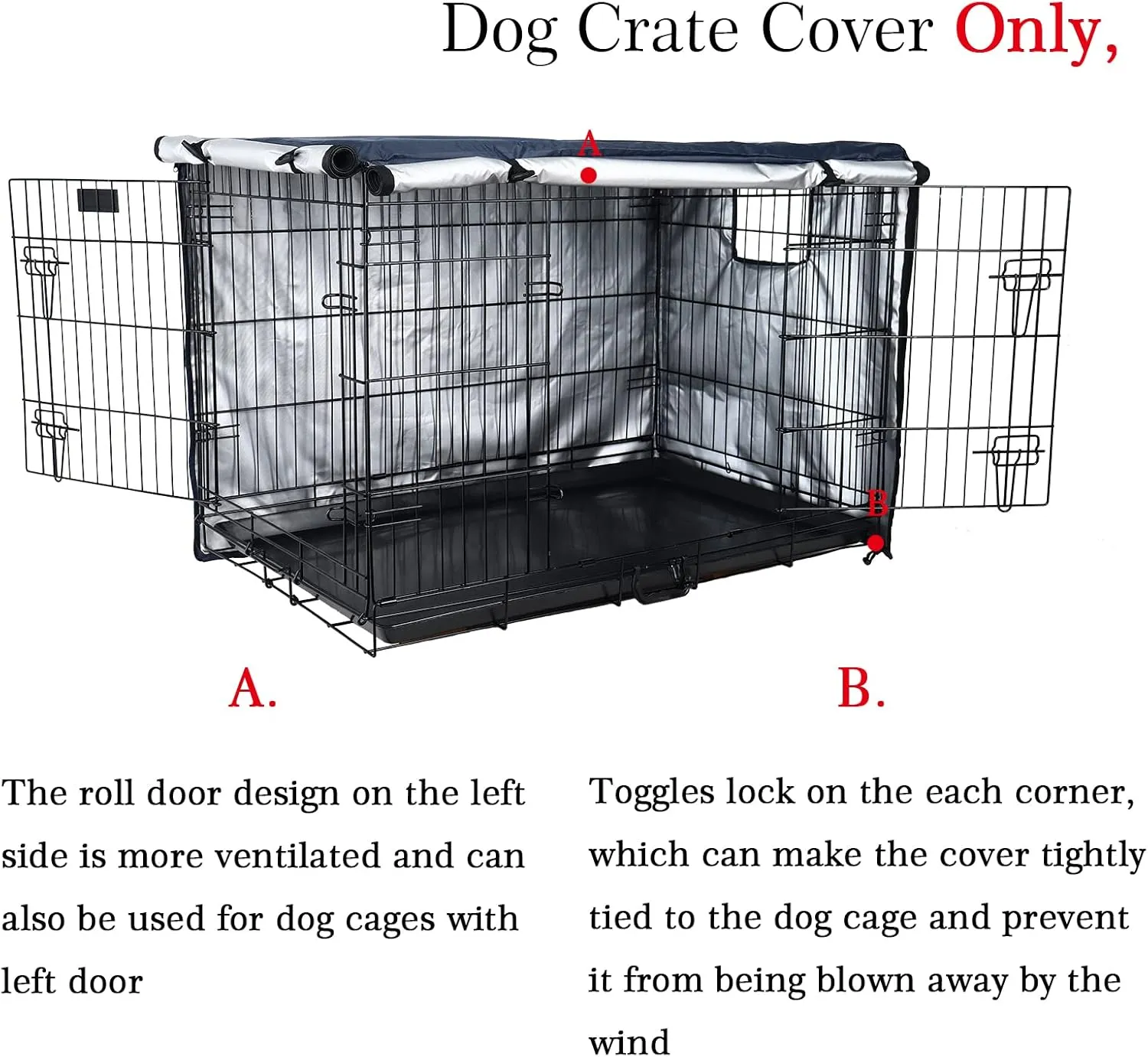 Senmortar Double Door Dog Crate Cover Wire Dog Cage Cover Waterproof Durable Lightweight 420D Polyester for Pet Crates Dark Blue 36 inches