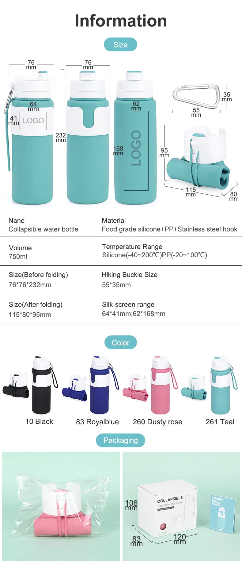 Silicone Collapsible Water Bottle For Travel