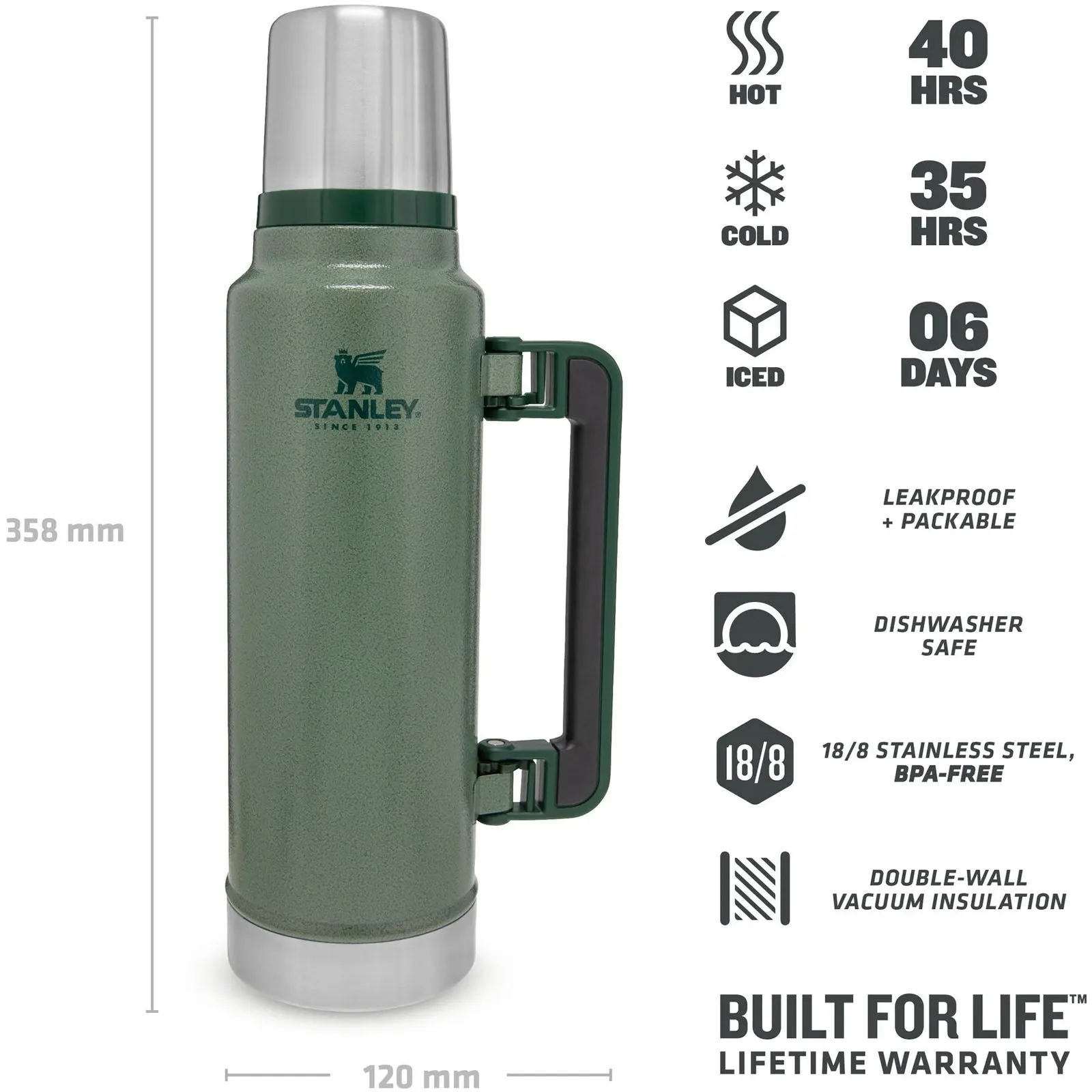 Stanley 1.4L Classic Legendary Thermal Cold Water Bottle - Green