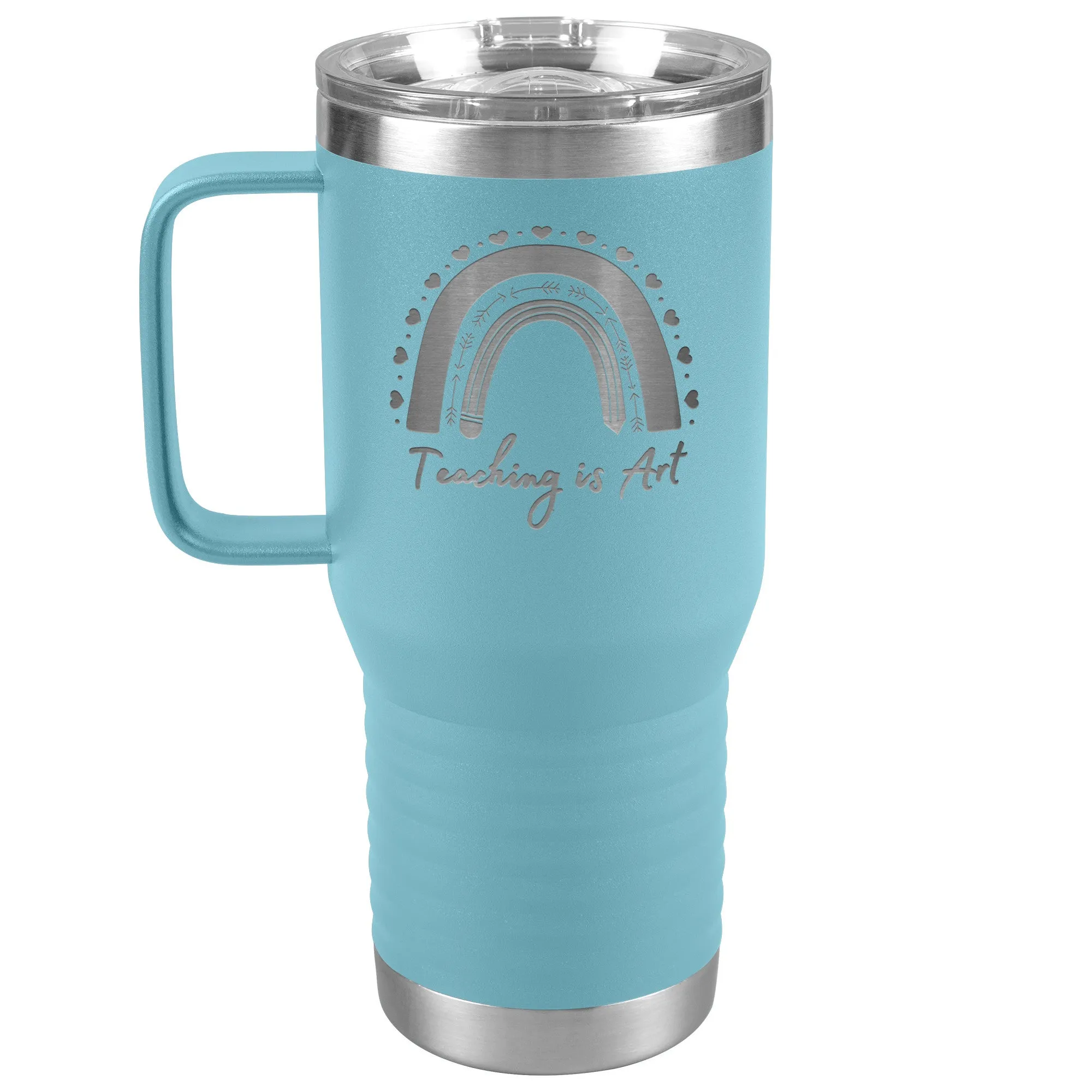 Teacher Gift, Teaching is Art Etched Travel Tumbler 20 oz- Teacher Gift Idea - Insulated Water Bottle With Handle - Etched Design