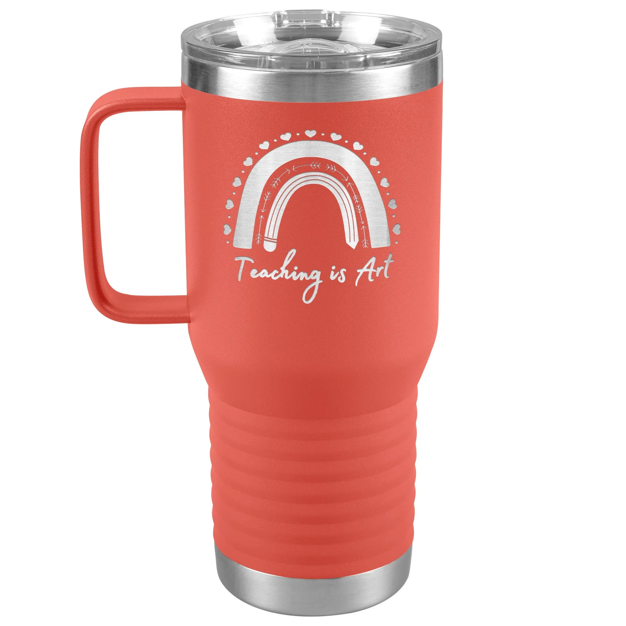 Teacher Gift, Teaching is Art Etched Travel Tumbler 20 oz- Teacher Gift Idea - Insulated Water Bottle With Handle - Etched Design