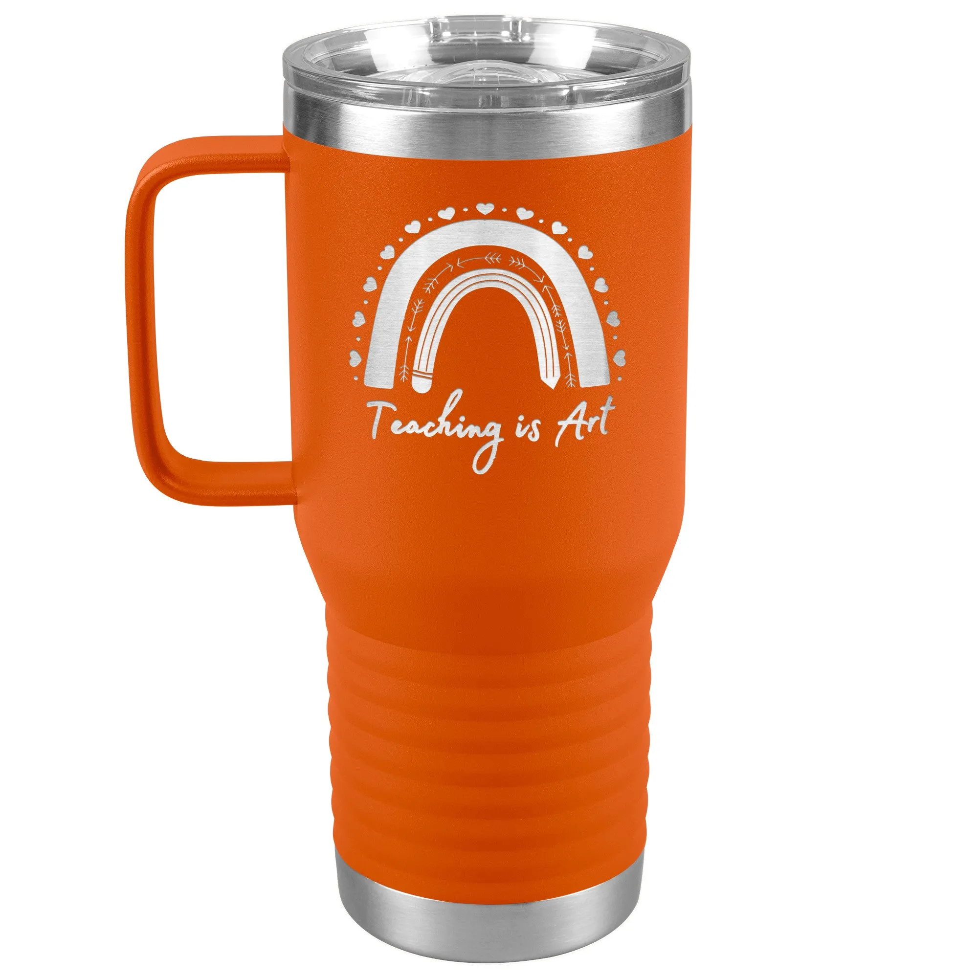 Teacher Gift, Teaching is Art Etched Travel Tumbler 20 oz- Teacher Gift Idea - Insulated Water Bottle With Handle - Etched Design